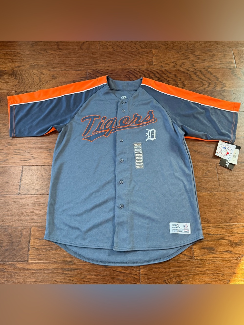 Dynasty Detroit Tigers Mens Jersey Button Down Embroidered Large Blue/Orange NWT